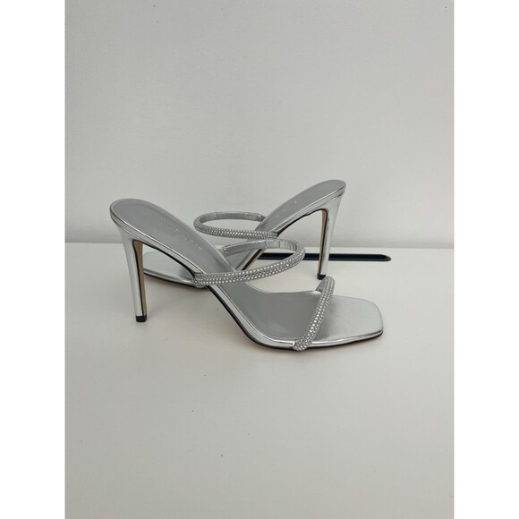 NINE WEST Women’s slide sandals stiletto heels Silver rhinestone Size 9M - Picture 1 of 12